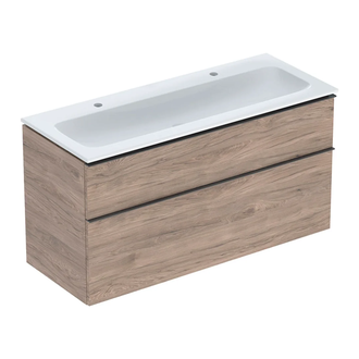 Тумба с раковиной Geberit iCon slim rim 120 см, корпус и фасад - орех тёмный / ручки - лава мат 502.338.JR.1