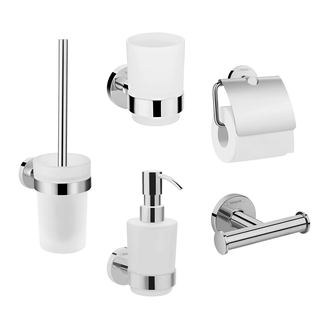 Набор аксессуаров 5-в-1 Hansgrohe Logis Universal (цвет - хром/стекло матовое) (10402020) фото 1 Aquada.com.ua