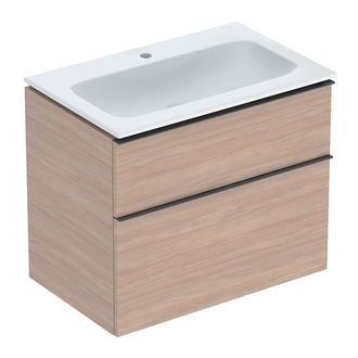 Тумба с раковиной Geberit iCon slim rim 75 см, корпус и фасад - дуб / ручки - лава мат 502.336.JH.1