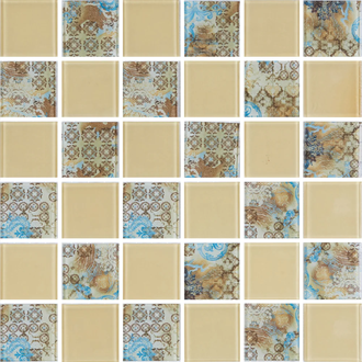 КОТТО КЕРАМІКА Мозаїка скляна GMP 0448029 СC print 34/ral 1014 300x300 (кубик 4,8х4,8) Кераміка Лео УКРАЇНА