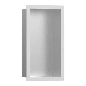 Настенная ниша из матовой нержавеющей стали с дизайнерской рамкой Hansgrohe XtraStoris Individual 30 х 15 х 10 см, белый матовый (56094700) фото 1 Aquada.com.ua