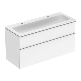 Тумба с раковиной Geberit iCon slim rim 120 см, корпус и фасад - белый глянец / ручки - хром глянец 502.338.01.2