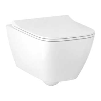 Унитаз подвесной, укороченный Rimfree (безободковий) Geberit Smyle Square с сиденьем Soft Close (500.379.01.1+500.688.01.1) фото 1 Aquada.com.ua