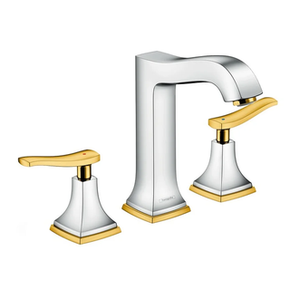 Смеситель для раковины на 3 отверстия Hansgrohe Metropol Classic (цвет - хром/золото), с донным клапаном (31331090) фото 1 Aquada.com.ua