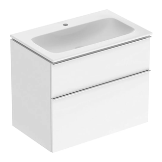 Тумба с раковиной Geberit iCon slim rim 75 см, корпус и фасад - белый глянец / ручки - хром глянец 502.336.01.2