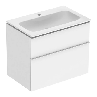 Тумба с раковиной Geberit iCon slim rim 75 см, корпус и фасад - белый мат / ручки - белый мат 502.336.01.3