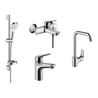 Набор смесителей для ванны и кухни 4-в-1 Hansgrohe Novus/Crometta/Focus (цвет - хром) (1162019) фото 1 Aquada.com.ua