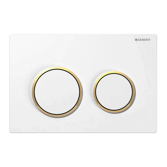 Смывная клавиша Geberit Omega 20, двойной смыв (пластик белый/золото/белый) (115.085.KK.1) фото 1 Aquada.com.ua