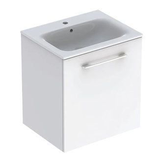 GEBERIT SELNOVA SQUARE комплект: умывальник встроенный Slim Rim, с тумбой 58,8*50,2см, с 1й дверью, белый глянец (501.252.00.1) фото 1 Aquada.com.ua