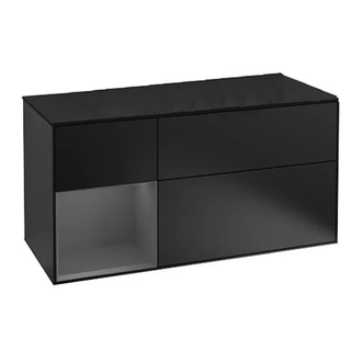 VILLEROY & BOCH FINION тумба 119,6*59,1*49*8см под умывальник, подсветка, ф-я Emotion, корпус - матовый черный, вставка - матовый антрацит (G060GKPD) фото 1 Aquada.com.ua