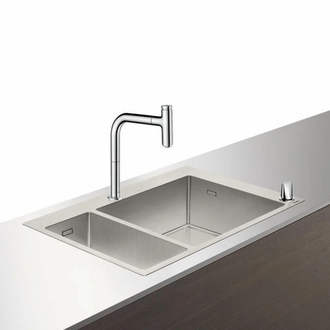 Кухонна мийка Hansgrohe C71-F655-09 Сombi 755x500 на 2 чаші 180/450 із змішувачем 2Jet Sbox, Chrome (43206000)