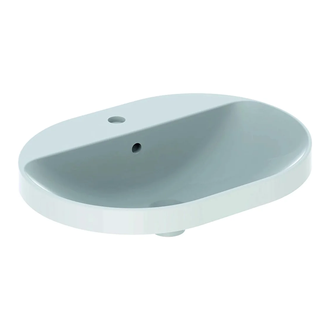 GEBERIT VARIFORM умывальник встраиваемый, эллиптической формы, 60*45см, с полкой для отверстия под смеситель, с переливом,  глазурованный снизу (500.733.01.2) фото 1 Aquada.com.ua