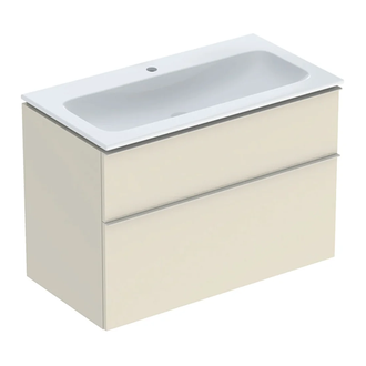 Тумба с раковиной Geberit iCon slim rim 90 см, корпус и фасад - песочно-серый глянец / ручки - песочно-серый глянец 502.337.JL.1