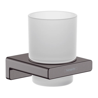 Стакан для жидкого мыла подвесной Hansgrohe AddStoris, матовый чёрный хром/стекло матовое (41749340) фото 1 Aquada.com.ua