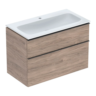 Тумба с раковиной Geberit iCon slim rim 90 см, корпус и фасад - орех тёмный / ручки - лава мат 502.337.JR.1