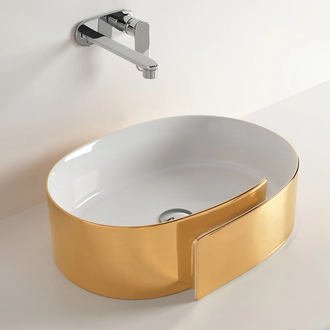 Раковина накладная на столешницу Flaminia Roll Bianco/Oro 56 х 42 х h17 см (RL56L/BIANCO/ORO) фото 1 Aquada.com.ua