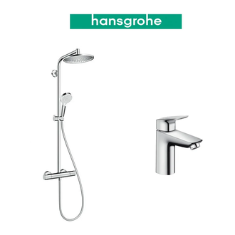 Душевая система с термостатом Hansgrohe Crometta E 240 1jet Showerpipe + cмеситель для раковины Hansgrohe Logis (27267000+71100000) фото 1 Aquada.com.ua
