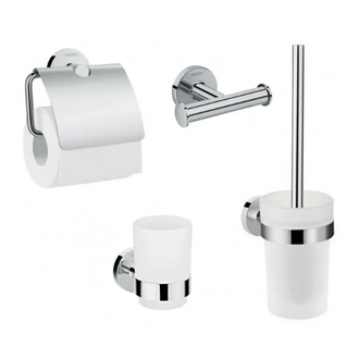 Набор аксессуаров 4-в1 Hansgrohe Logis (цвет - хром/стекло матовое, белое) (41723444) фото 1 Aquada.com.ua
