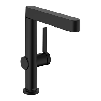 Смеситель для раковины высокий, с вытяжным душем, 2 вида струи Hansgrohe Finoris (цвет - чёрный матовый), с донным клапаном Push Open (76063670) фото 1 Aquada.com.ua