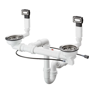 Сифон Hansgrohe D15-12 Automatic з переливом для миття зі сталі на дві чаші, Select Stainless Steel (43942800)