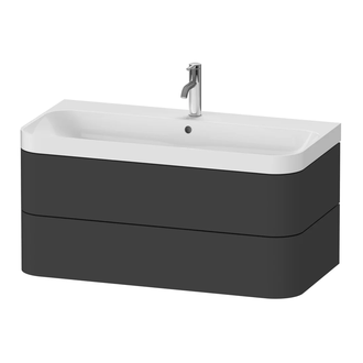 Тумба подвесная с раковиной c-shaped Duravit Happy D.2 Plus 97,5 х 49 см, графит суперматовый (HP4348O8080) фото 1 Aquada.com.ua