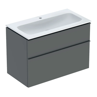 Тумба с раковиной Geberit iCon slim rim 90 см, корпус и фасад - лава мат / ручки - лава мат 502.337.JK.1