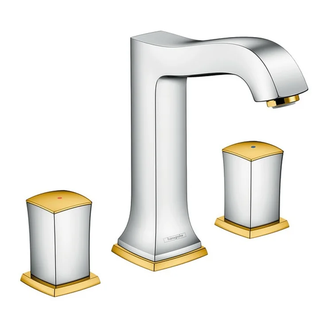 Смеситель для раковины на 3 отверстия Hansgrohe Metropol Classic (цвет - хром/золото), с донным клапаном (31305090) фото 1 Aquada.com.ua