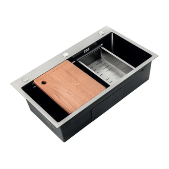 Мийка Zerix ZH7545-SET-05 DECOR NANO-BLACK (3.0/0.8) з нерж. сталі, комплект (графіт) (ZM5582)