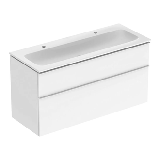 Тумба с раковиной Geberit iCon slim rim 120 см, корпус и фасад - белый глянец / ручки - белый мат 502.338.01.1