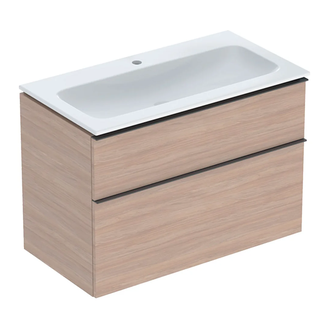 Тумба с раковиной Geberit iCon slim rim 90 см, корпус и фасад - дуб / ручки - лава мат 502.337.JH.1