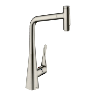 Смеситель для кухни Hansgrohe Metris Select 320 2jet, sBox (цвет - сталь), с вытяжным душем (73816800) фото 1 Aquada.com.ua