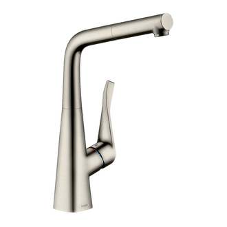 Смеситель для кухни 320 Hansgrohe Metris M71 с вытяжным изливом, 1jet, sBox (цвет - сталь) 73812800