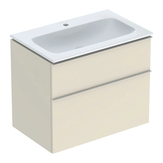 Тумба с раковиной Geberit iCon slim rim 75 см, корпус и фасад - песочно-серый глянец / ручки - песочно-серый глянец 502.336.JL.1