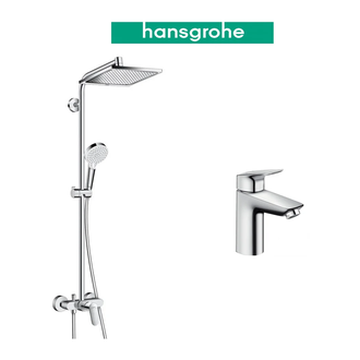 Душевая система Hansgrohe Crometta E 240 1jet Showerpipe + смеситель для раковины Hansgrohe Logis (27284000+71100000) фото 1 Aquada.com.ua