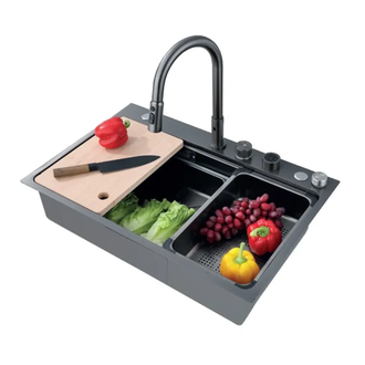 Zerix ZH7548-SET-03 Мийка з змішувачем Nano-Black (ZM5577)