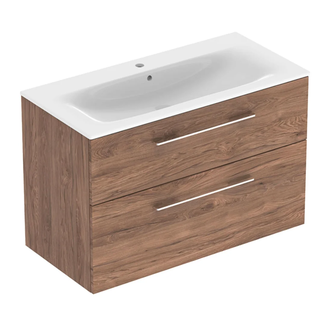 Тумба с раковиной Geberit Selnova Square slim rim 100, тёмный орех (501.246.00.1) фото 1 Aquada.com.ua
