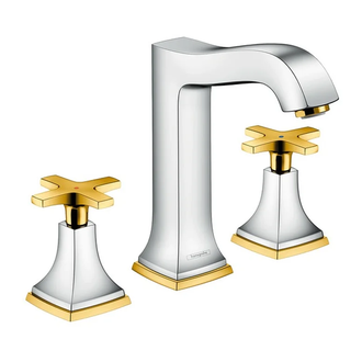 Смеситель для раковины на 3 отверстия Hansgrohe Metropol Classic (цвет - хром/золото), с донным клапаном (31307090) фото 1 Aquada.com.ua