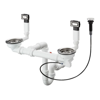 Сифон з переливом для мийки Hansgrohe D15-11 Automatic на 2 чаші, сталевий (43932800)