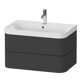 Тумба подвесная с раковиной c-shaped Duravit Happy D.2 Plus 77,5 х 49 см, графит суперматовый (HP4347O8080) фото 1 Aquada.com.ua