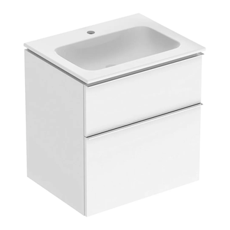 Тумба с раковиной Geberit iCon slim rim 60 см, корпус и фасад - белый глянец / ручки - хром глянец 502.335.01.2